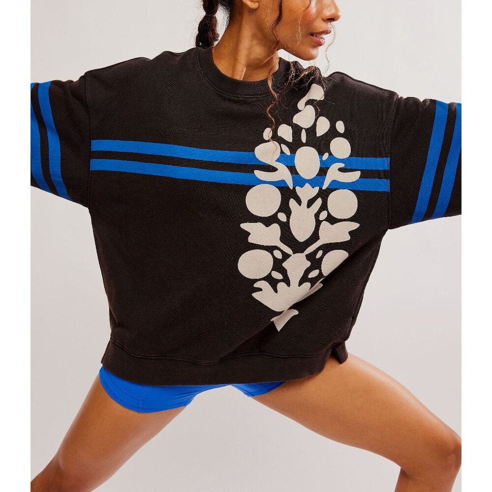 Black Graphic Stripe Crewneck Sweatshirt - Unbranded